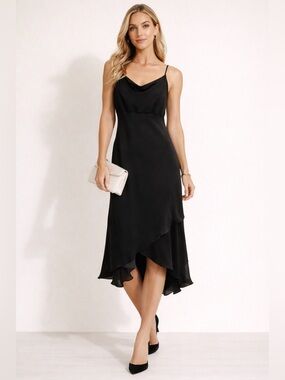 100% Silk Black Dress Size 4 Elegant Cocktail Formal Wedding Guest Ann Taylor